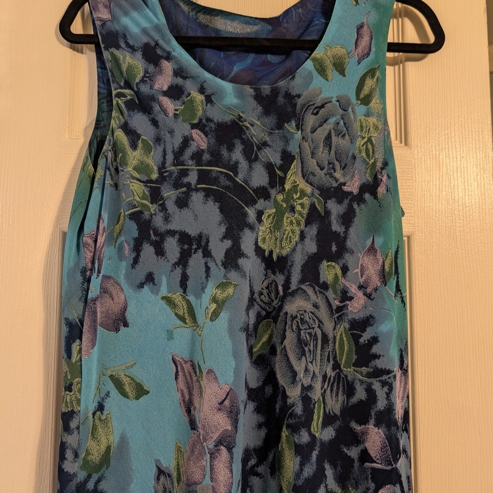 Floral Sleeveless Top - Blue and Green